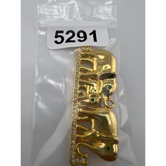 Vintage Gold Tone Three Elephants Walking Brooch Pin Estate 90s Bold Big Classic - Picture 5 of 5